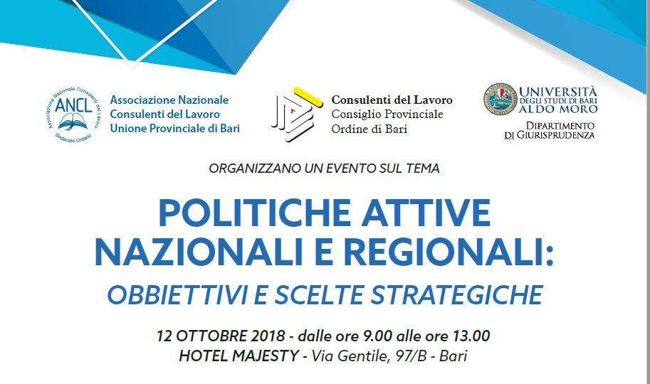 A blue and white poster that says ' politiche attive nazionali e regionali obbiettivi e scelte strategiche '