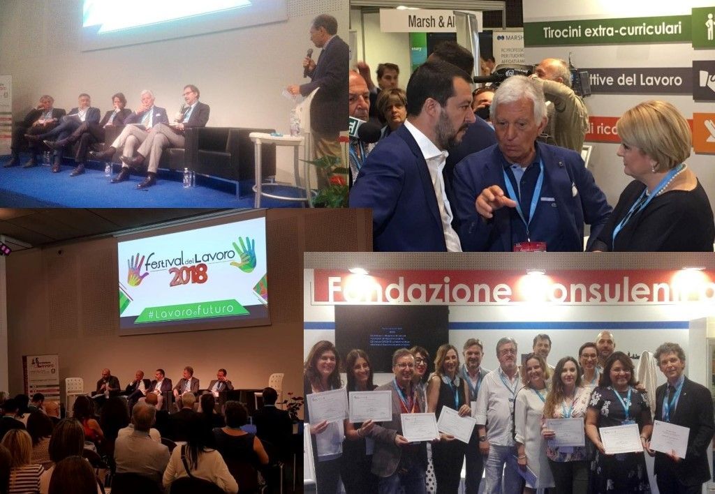 Un gruppo di persone è in piedi davanti a un cartello che dice fondazione consulenza