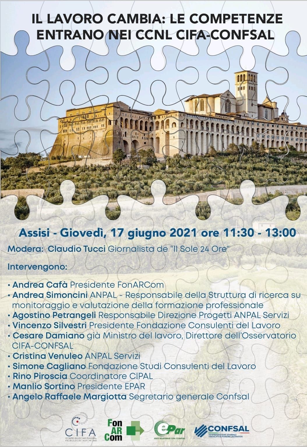 A poster for an event called il lavoro cambia : le competenze entrano nei ccnl cifa-consal