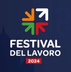 Il logo del festival del lavoro 2024 è su sfondo blu.