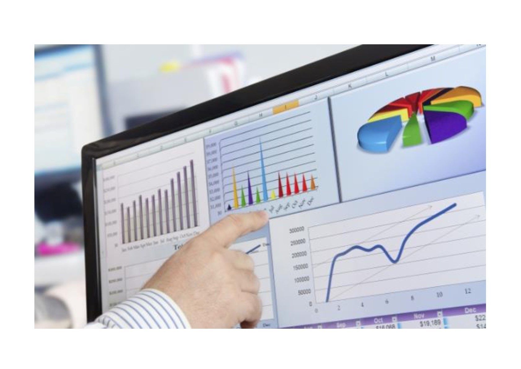 Una persona sta indicando un grafico sullo schermo di un computer