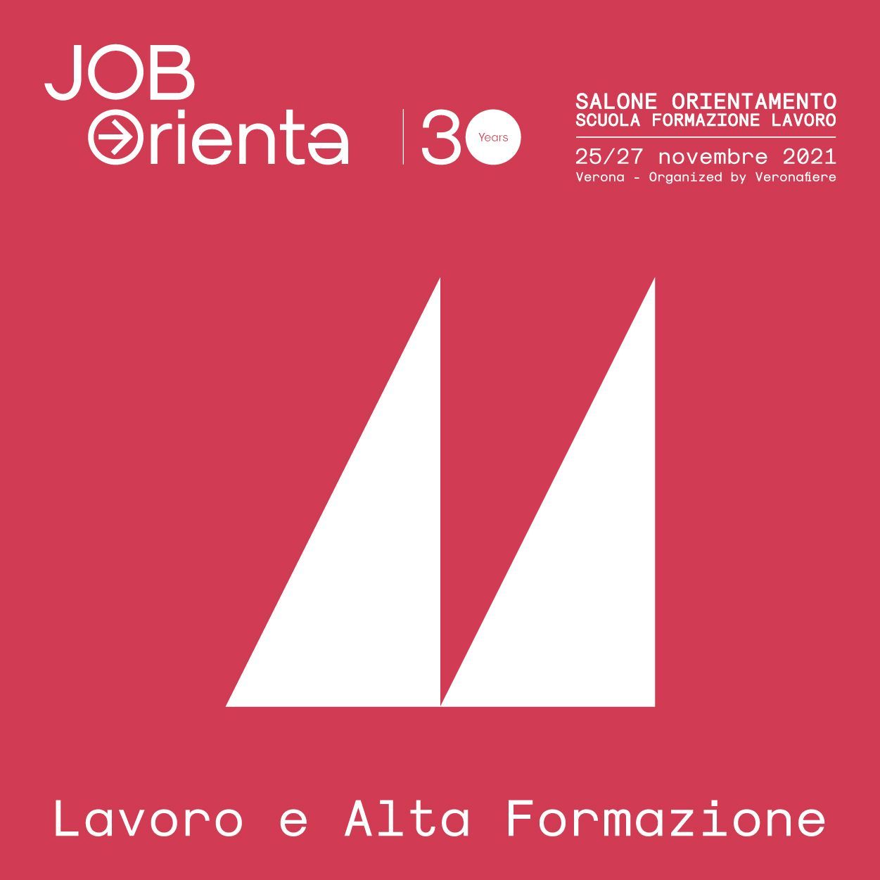 Un poster rosso e bianco per l'orientamento al lavoro 30