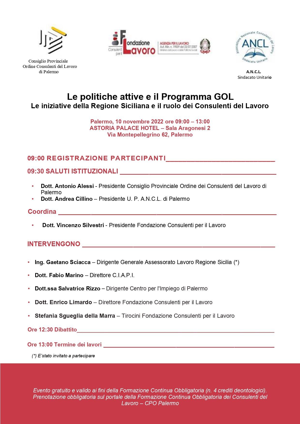 It is a flyer for a conference called la politica attiva e il programma gcl.