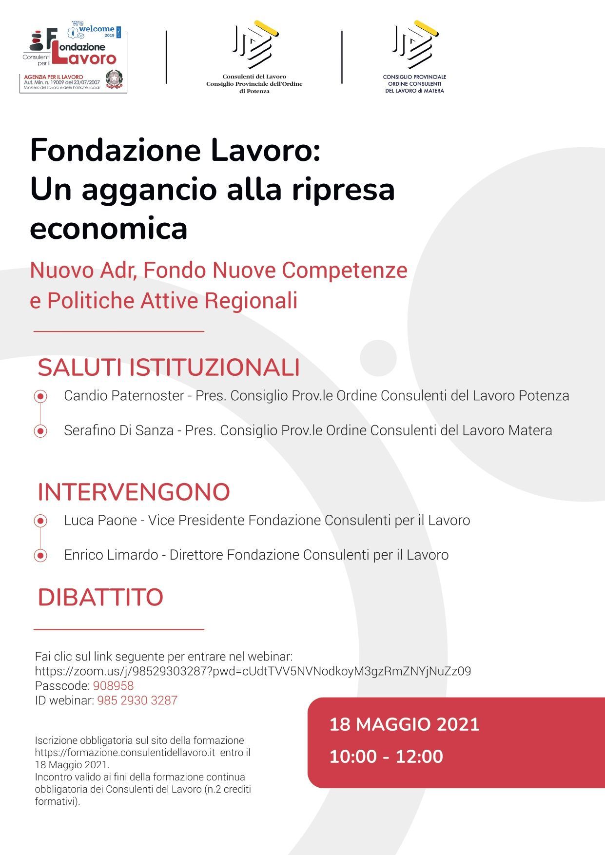A poster for a conference called fondazione lavoro : un aggancio alla ripresa economica.