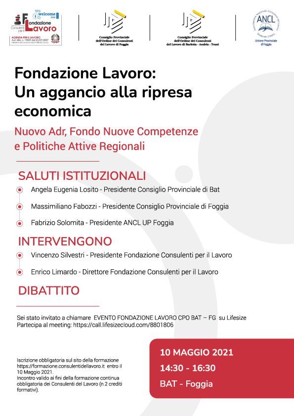 A poster for fondazione lavoro : un aggancio alla ripresa economica