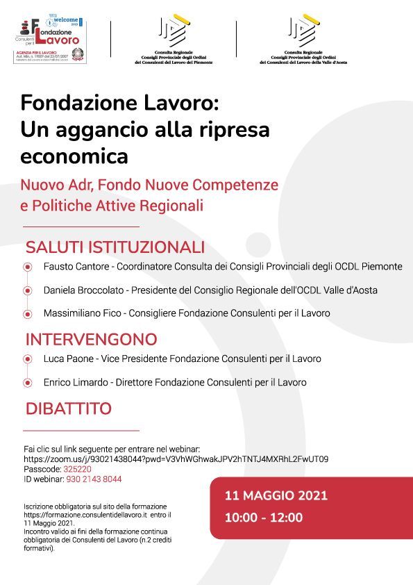 A poster for a conference called fondazione lavoro : un aggancio alla ripresa economica