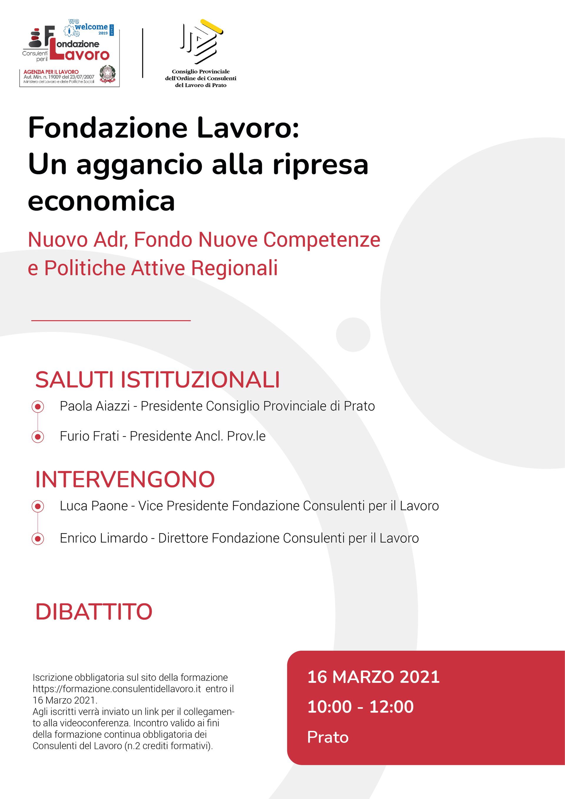 A poster for fondazione lavoro : un aggancio alla ripresa economica
