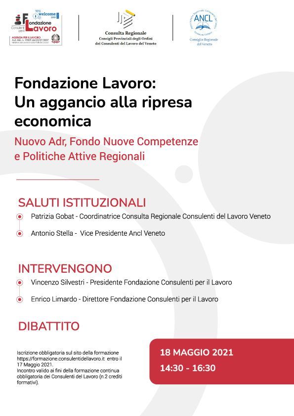 A poster for a conference called fondazione lavoro : un aggancio alla ripresa economica.