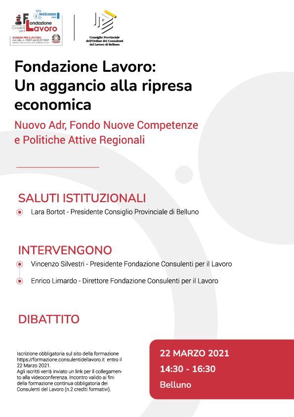 A poster for a conference called fondazione lavoro : un aggancio alla ripresa economica