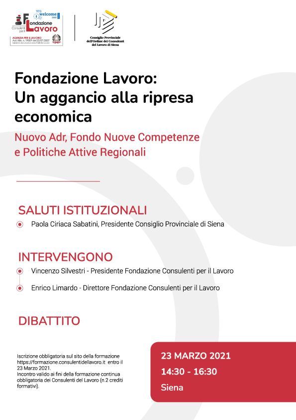A poster for a conference called fondazione lavoro : un aggancio alla ripresa economica