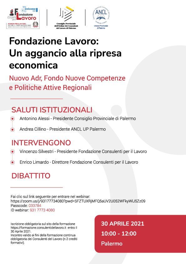 A poster for a conference called fondazione lavoro : un aggancio alla ripresa economica