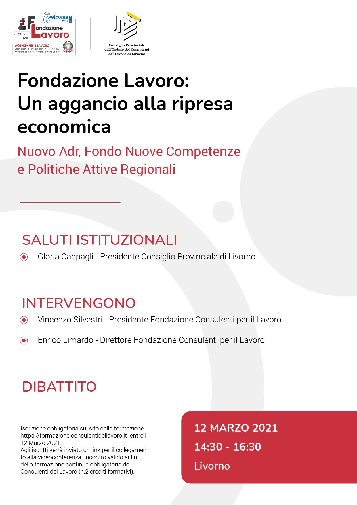 A poster for a conference called fondazione lavoro : un aggancio alla ripresa economica