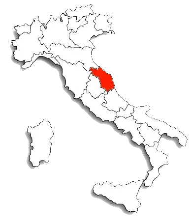 Una mappa dell'Italia con una regione rossa evidenziata
