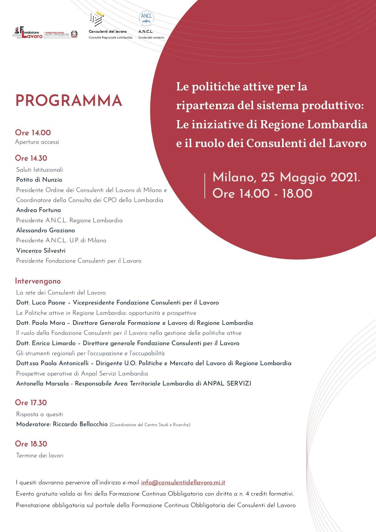 Un manifesto per una conferenza a milano il 25 maggio.