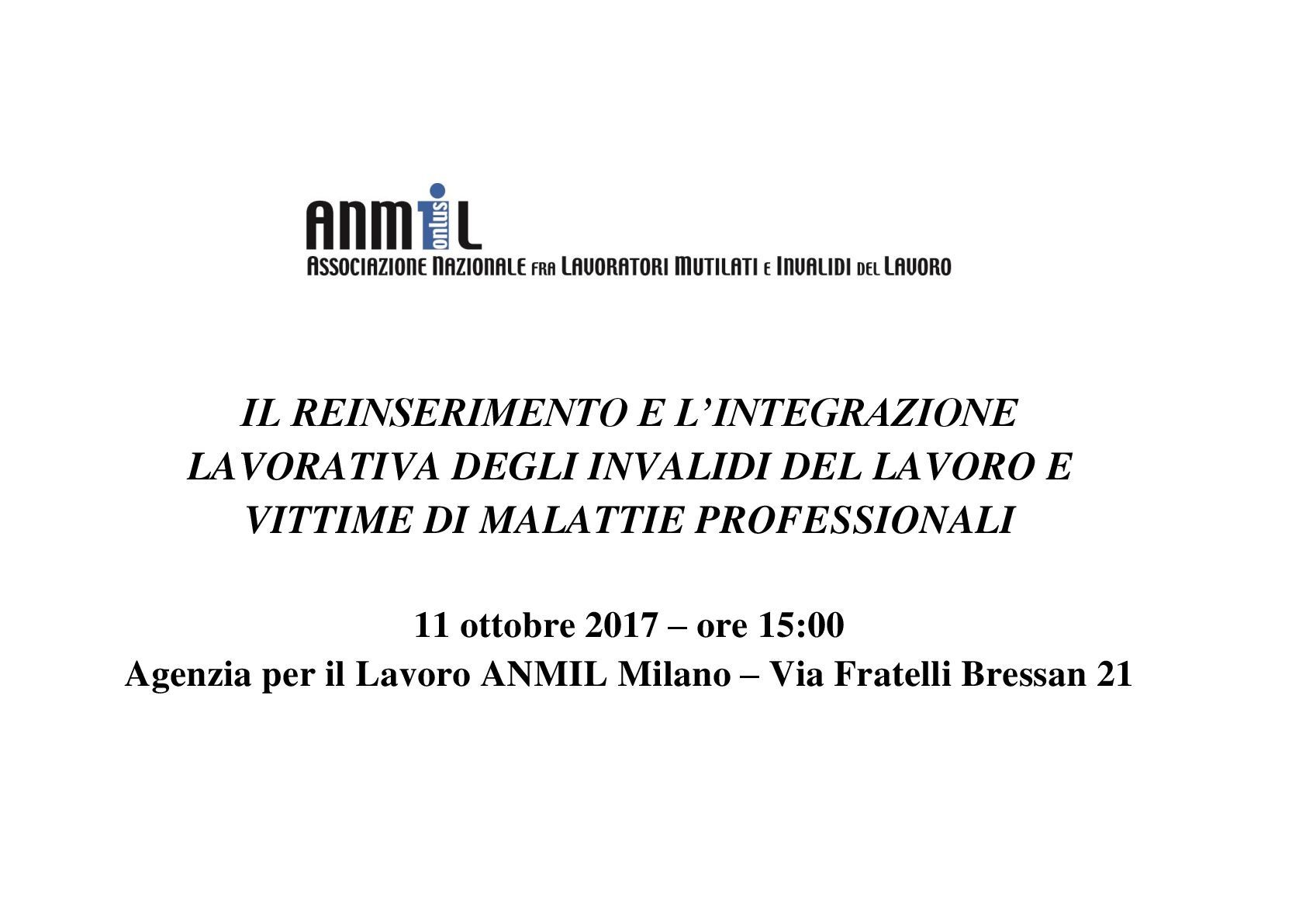 reinserimento e l integrazione lavorativa degli invalidi del lavoro e vittime di malattie professionali