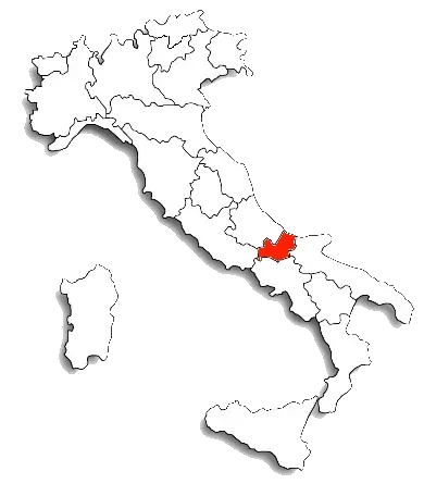 Una mappa dell'Italia con un'area rossa evidenziata