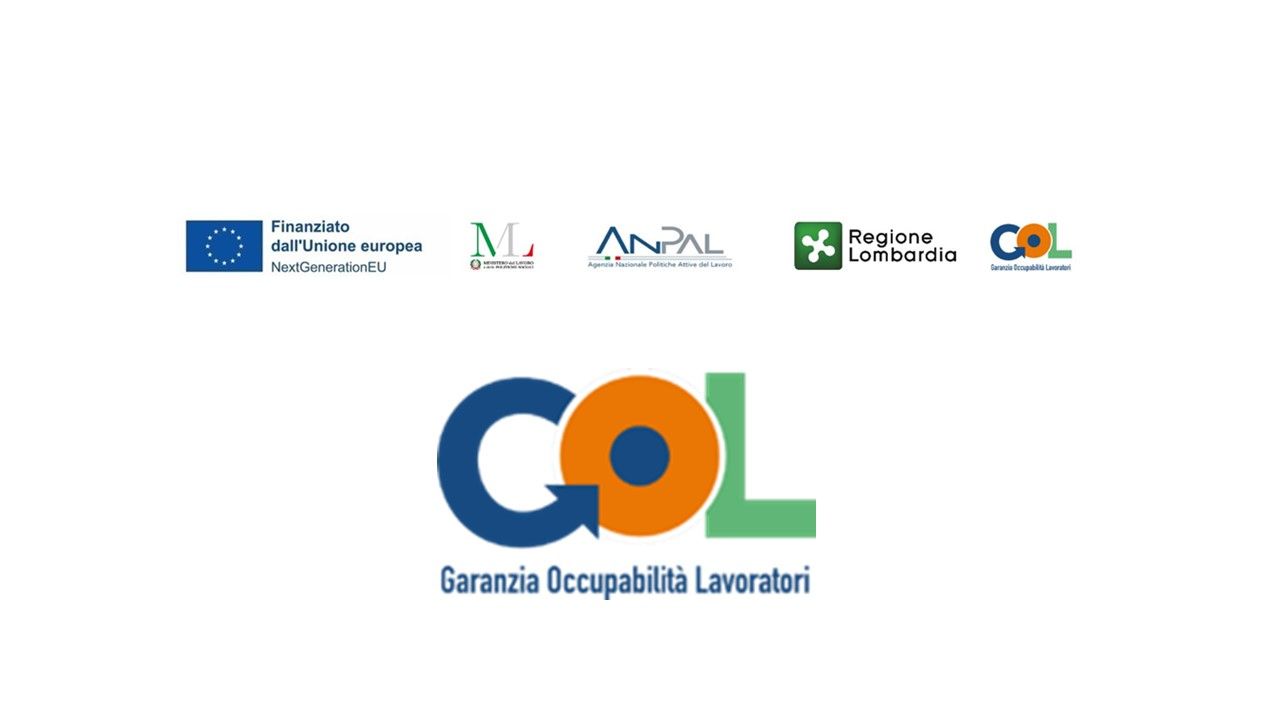 Un logo blu e arancione con la scritta col