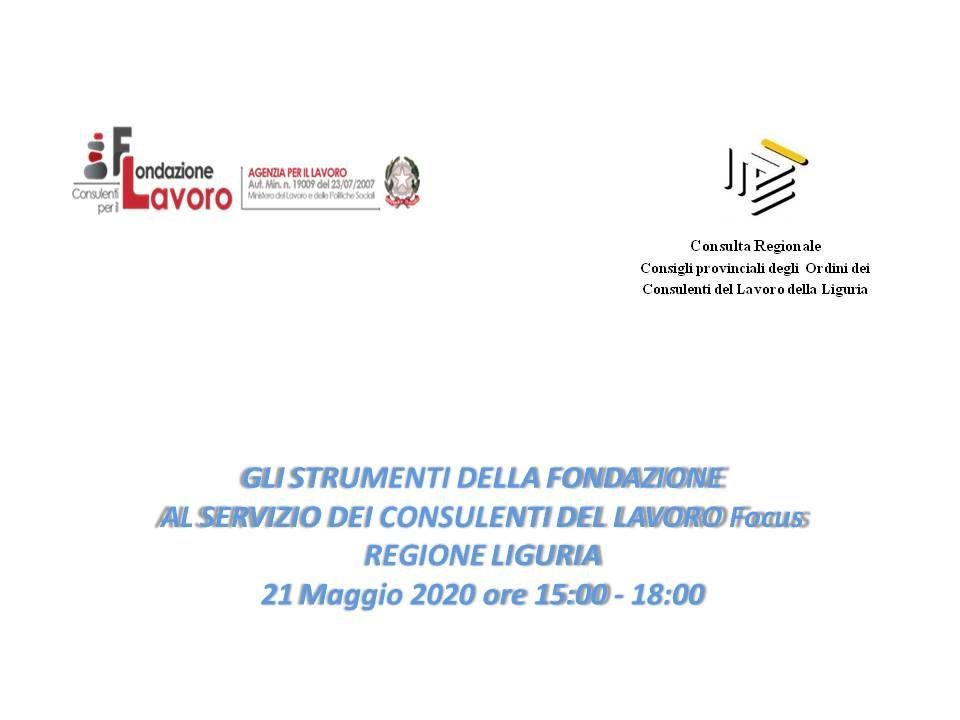 A poster for a conference called gli strumenti della fondazione al servizio dei consulenti del lavoro regione liguria
