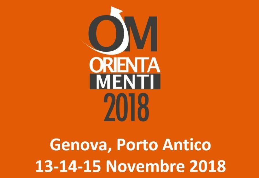 A logo for om orienta menti 2018 in genova porto antico