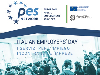 Un manifesto per la giornata dei datori di lavoro italiani mostra una folla di persone