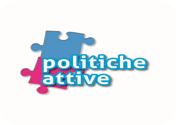 Un pezzo di puzzle blu e rosa con la scritta politicale attiva scritta sopra.