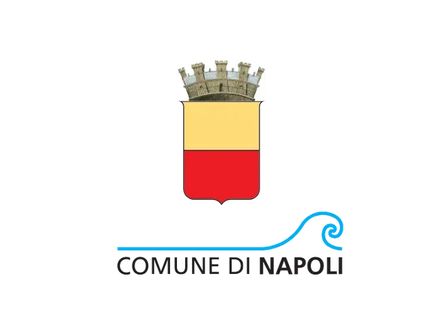 Uno stemma rosso e giallo con la scritta comune di napoli sotto