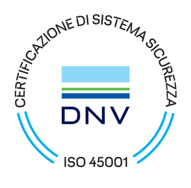 Un logo per DNV ISO 45001 su sfondo bianco