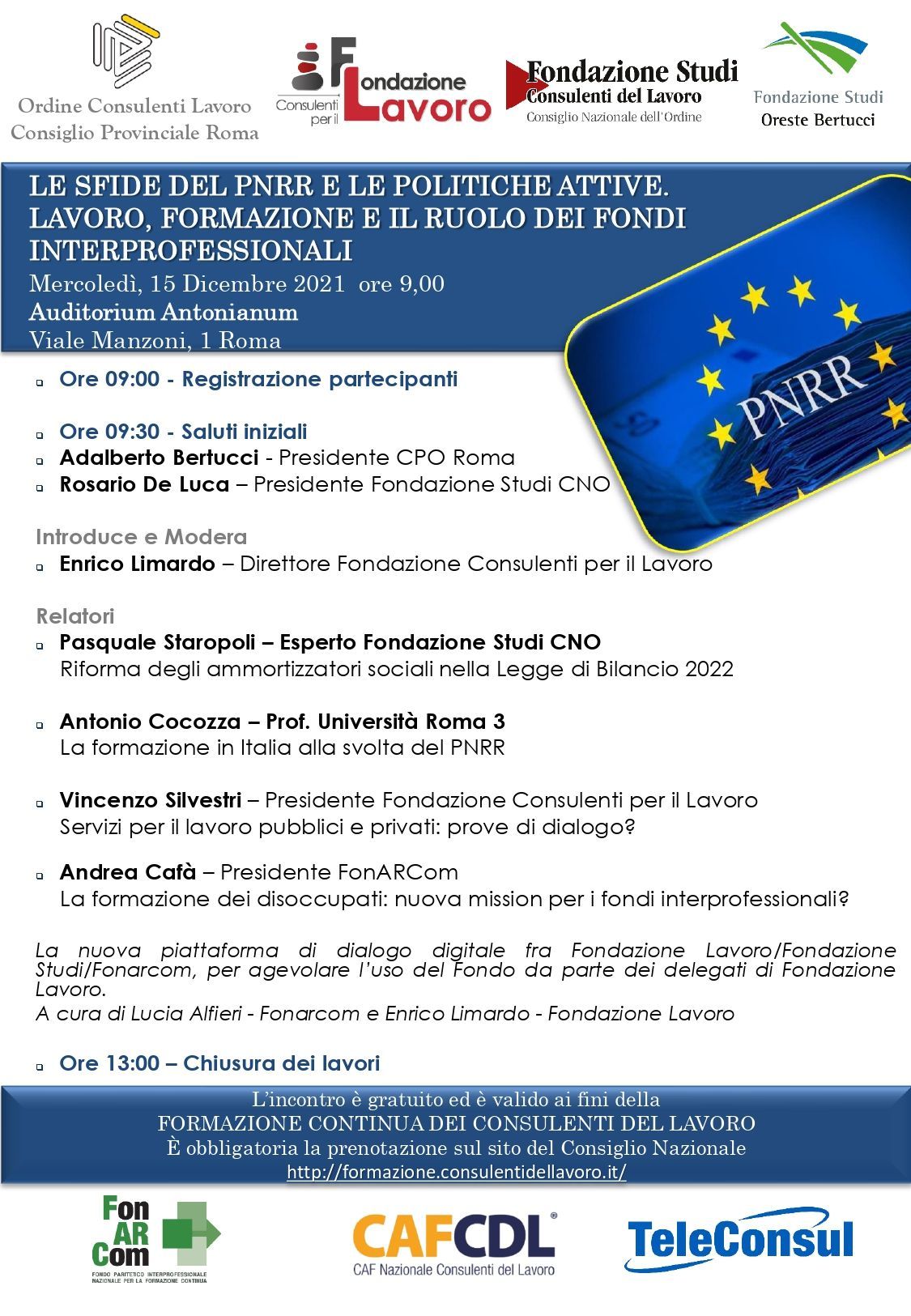 Un poster per una conferenza con l'immagine di una carta PNRR
