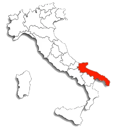 Una mappa dell'Italia con la provincia della Puglia evidenziata in rosso
