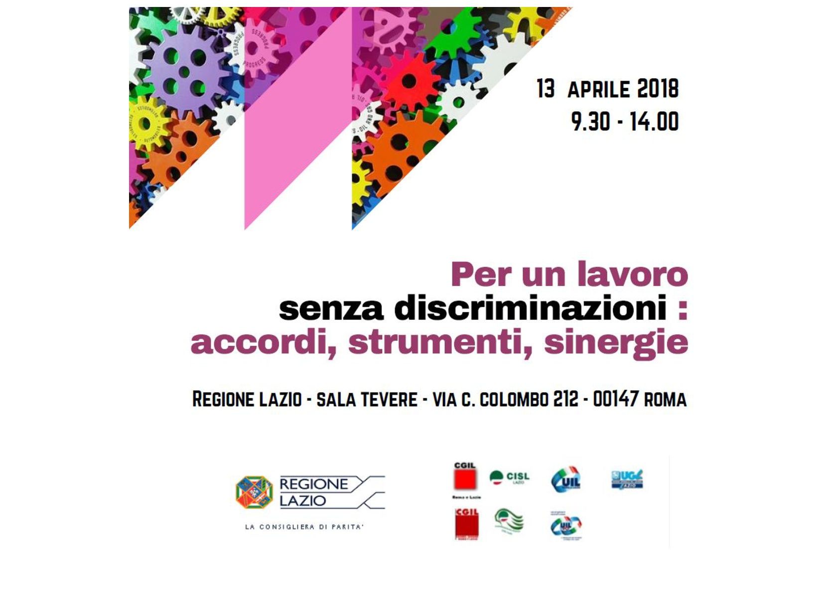 A poster for an event called per un lavoro senza discriminazioni