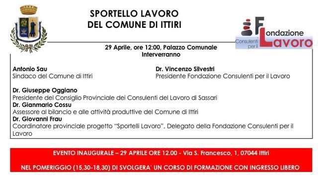 An advertisement for sportello lavoro del comune di ittiri