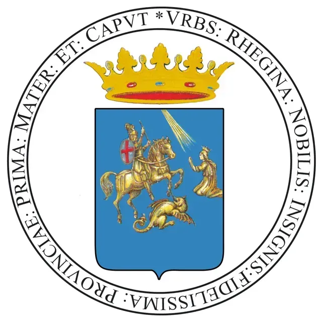 Uno stemma con un cavaliere a cavallo al centro