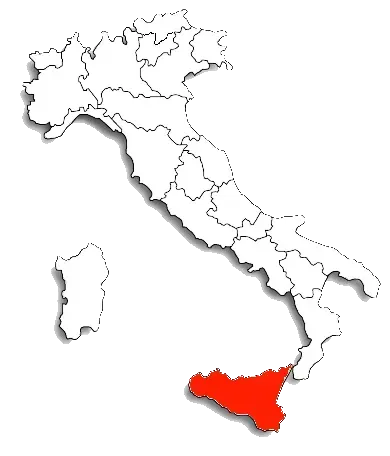 Una mappa dell'Italia con la Sicilia evidenziata in rosso