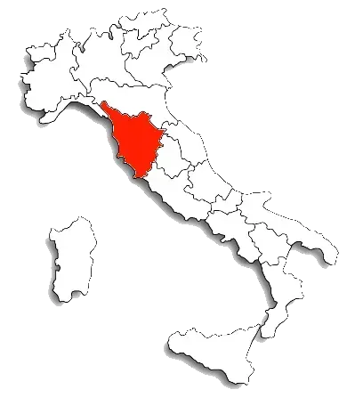 Una mappa dell'Italia con un'area rossa evidenziata