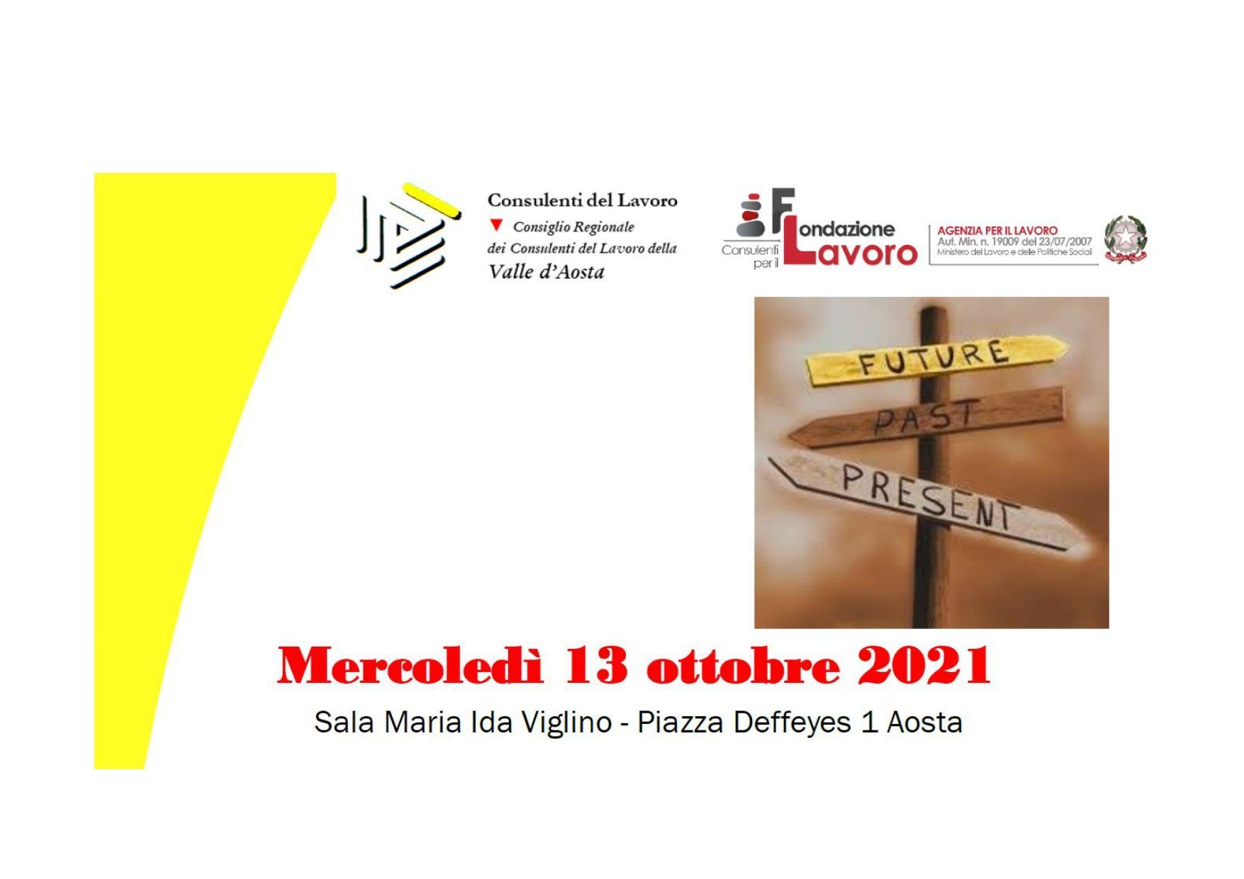 L'immagine di un cartello che riporta la scritta futuro passato presente.