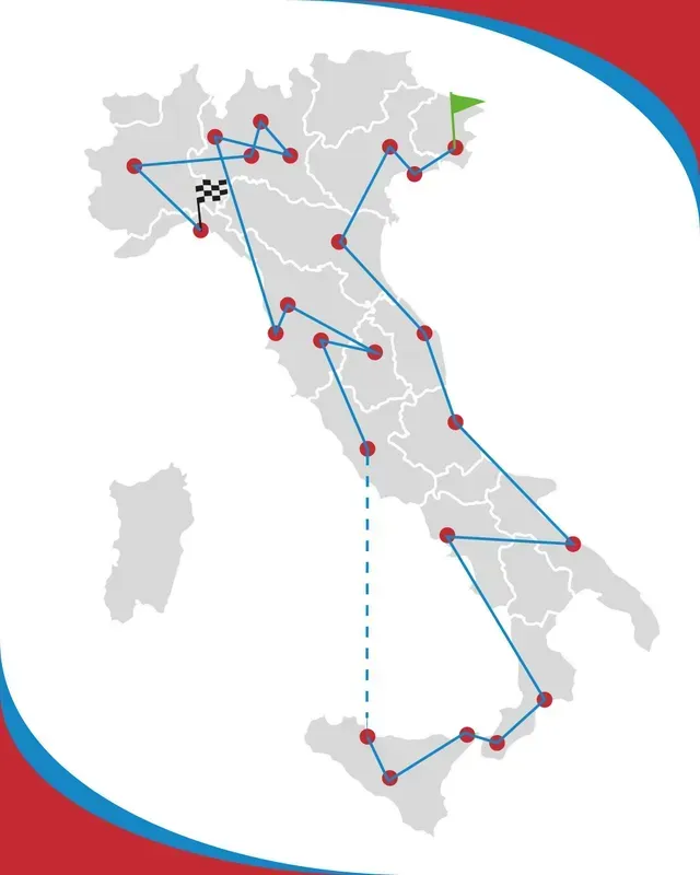 Una mappa dell'Italia con una bandiera verde al centro