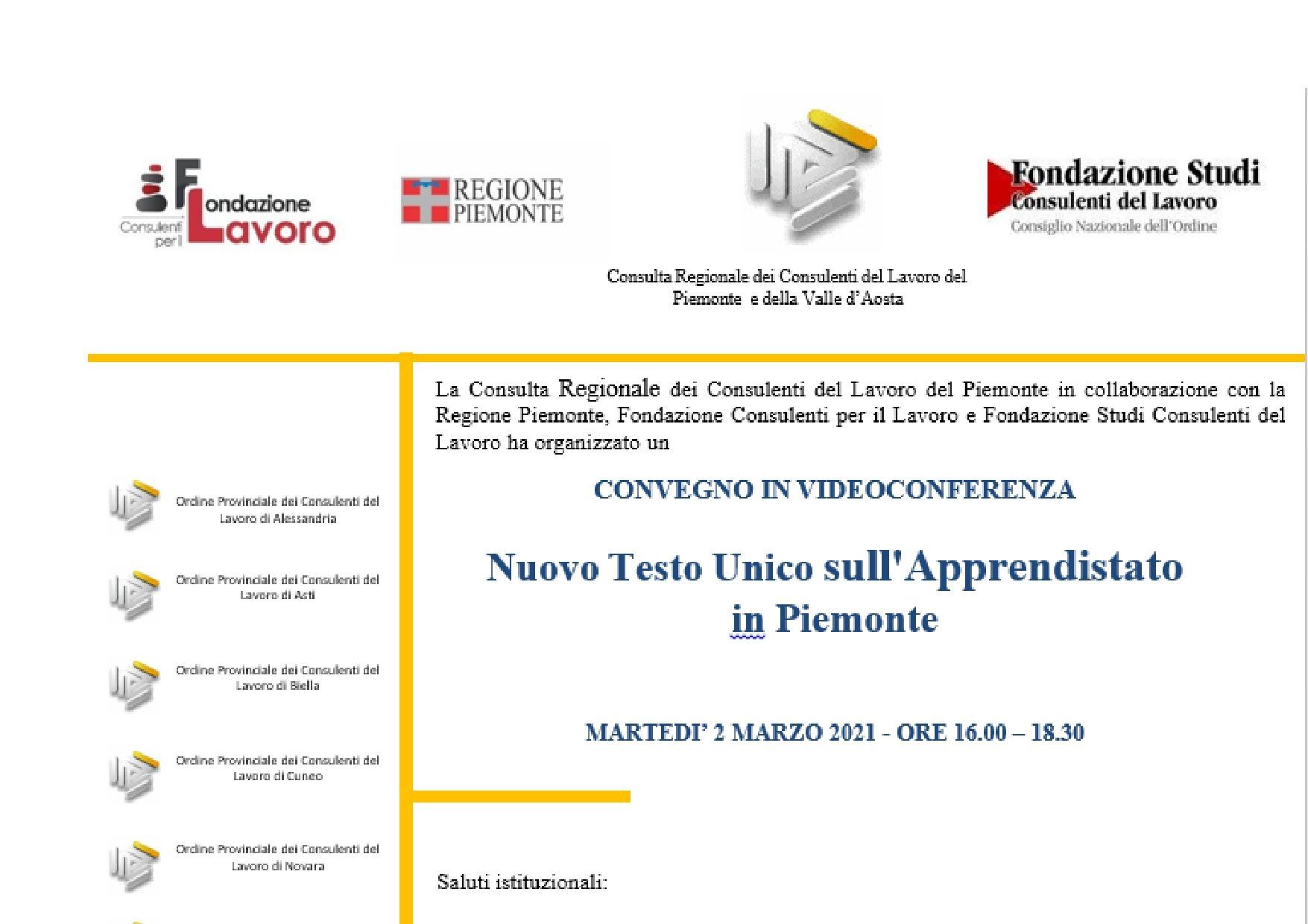 A poster for a video conference called nuove teste unico sull ' apprendimento in piemonte