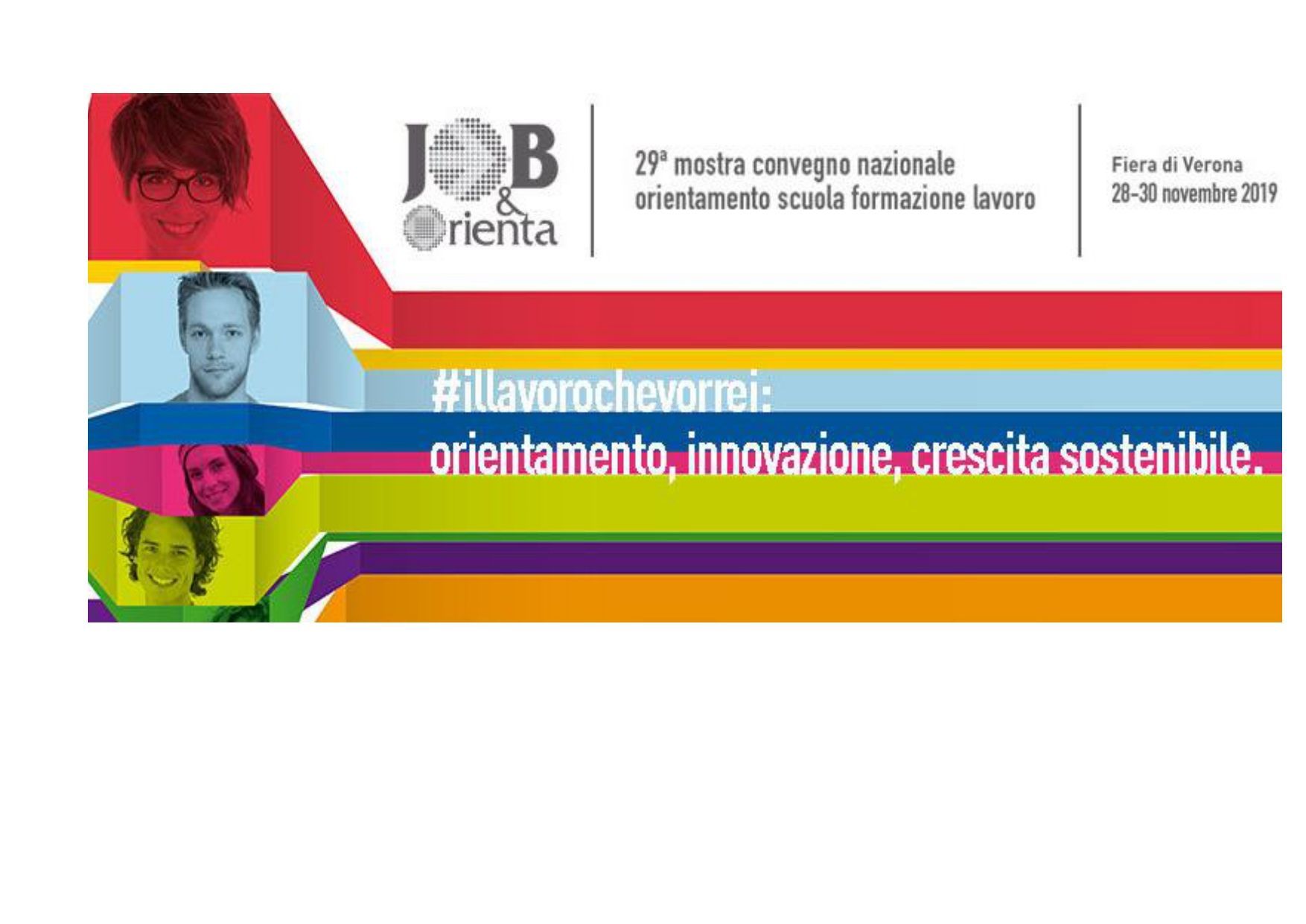 Un poster colorato per un evento di lavoro e orientamento