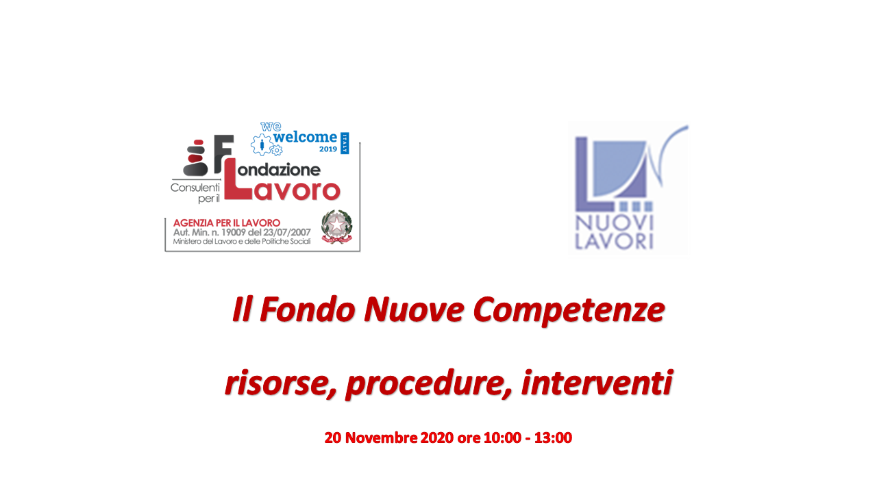 A poster for il fondo nuove competenze risorse procedure interventi