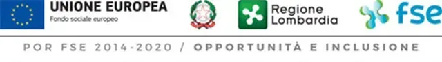 Un'immagine sfocata dei loghi dell'Unione Europea e della Regione Lombardia
