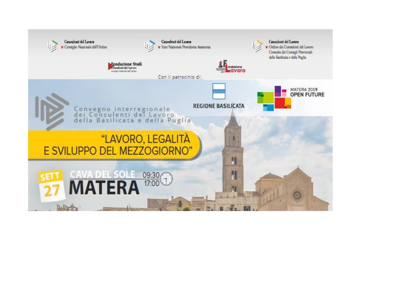 A poster with a tower and the words lavoro legalita e sviluppo del mezzogiorno