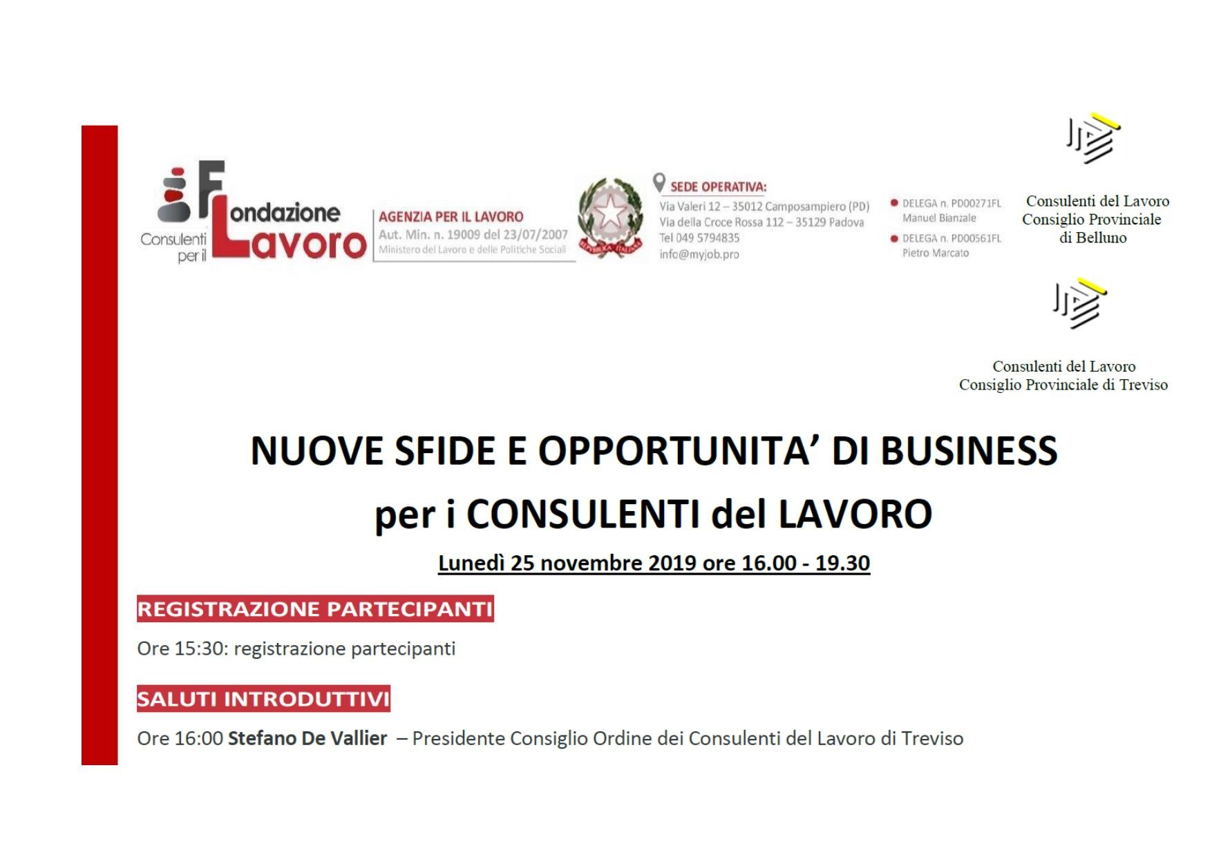 A poster for nuove sfide e opportunita ' di business per i consulenti del lavoro