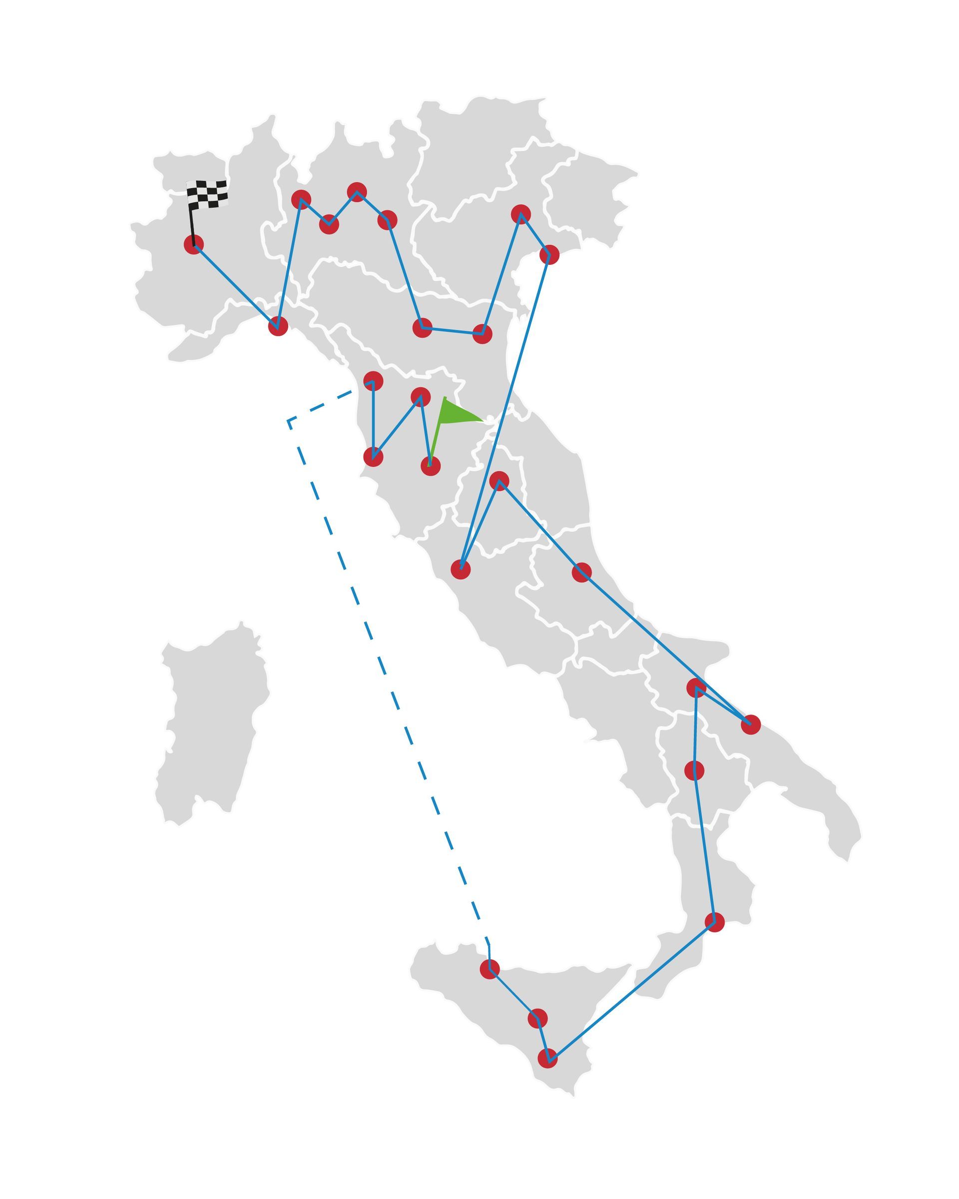 Una mappa dell'Italia con una bandiera verde al centro