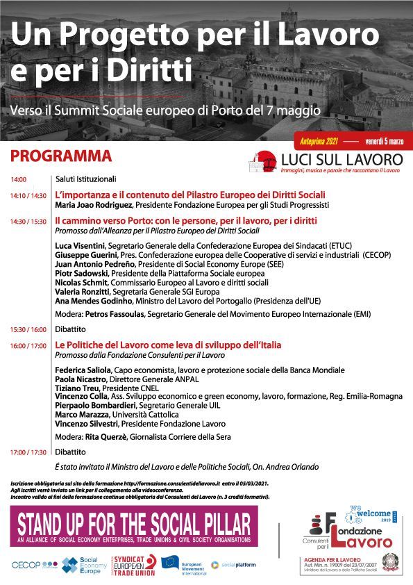 A poster for a conference called un progetto per il lavoro e per i diritti.
