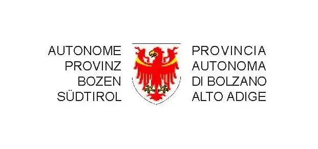 Un logo per la provincia autonoma di Bolzano Sudtirol con un'aquila rossa.