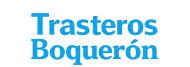 El texto "Trasteros Boquer&oacute;n" escrito en una fuente sans-serif de color azul claro y en negrita sobre un fondo blanco liso.