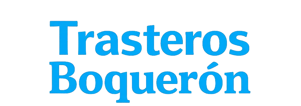 El texto "Trasteros Boquer&oacute;n" escrito en una fuente sans-serif de color azul claro y en negrita sobre un fondo blanco liso.
