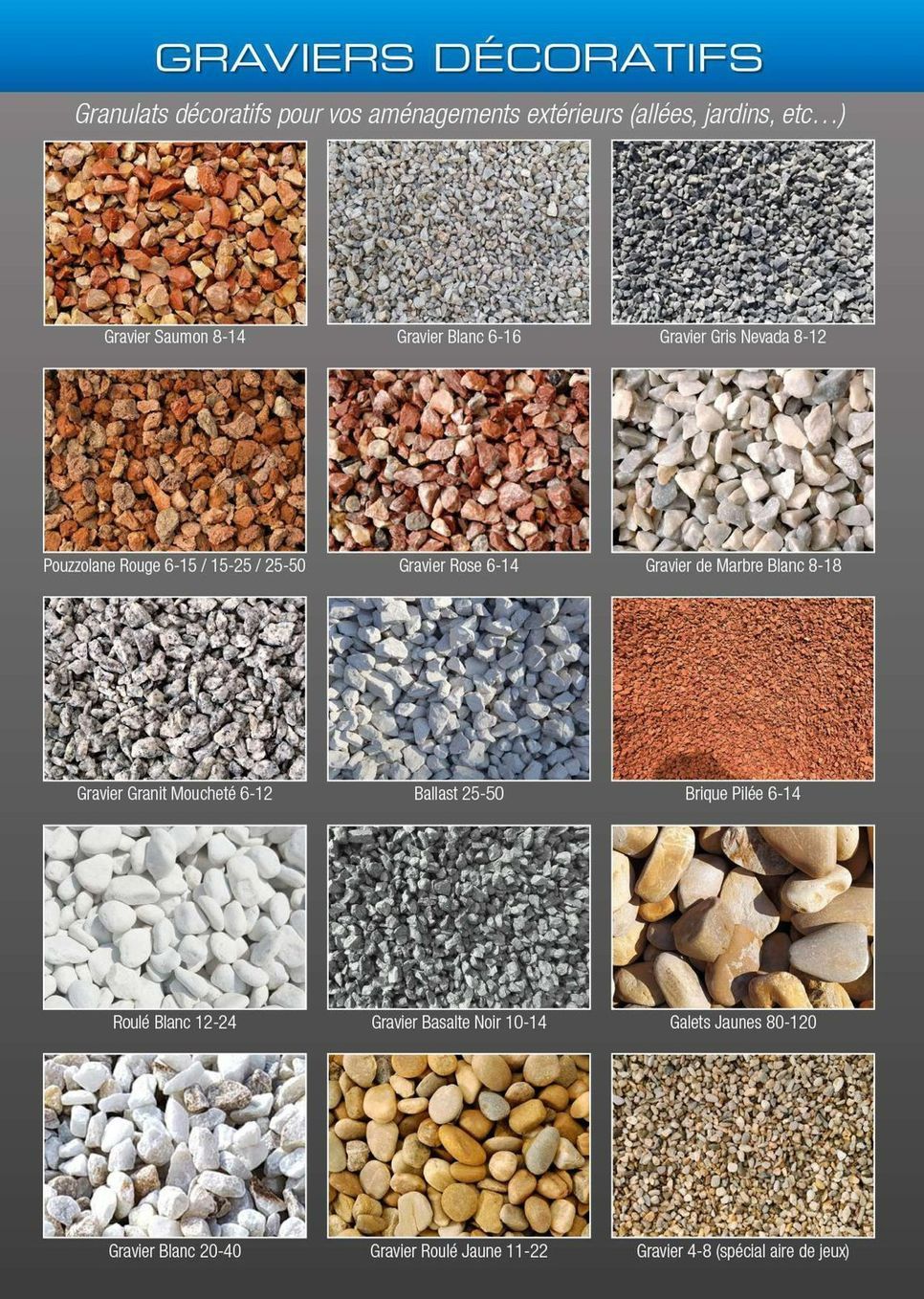 Gamme de graviers décoratifs