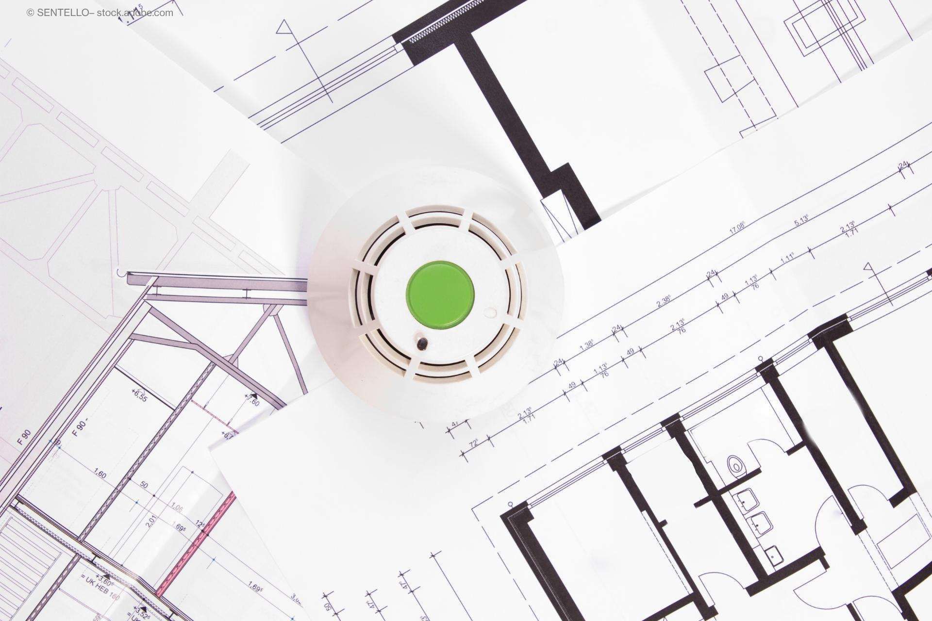 Feuerwehrplan mit Rauchmelder Symbol und Grundriss für Brandschutz und Orientierung im Notfall