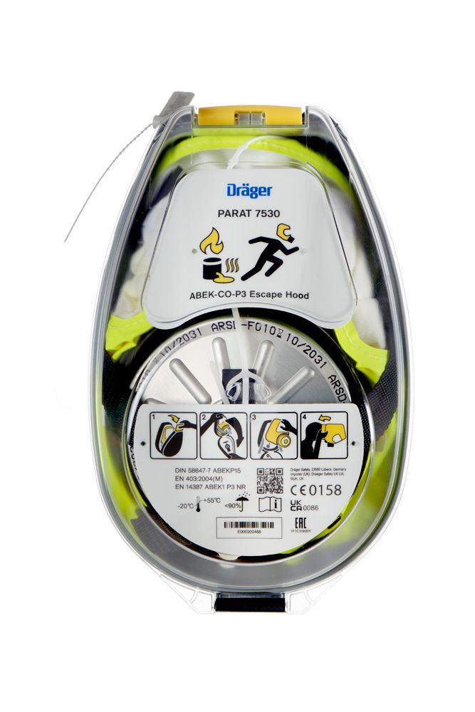 Dräger PARAT 7530 Fluchthaube im Etui für sicheren Schutz vor Rauch und giftigen Gasen
